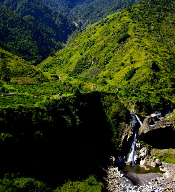 waterfals along road from banos to puyo
